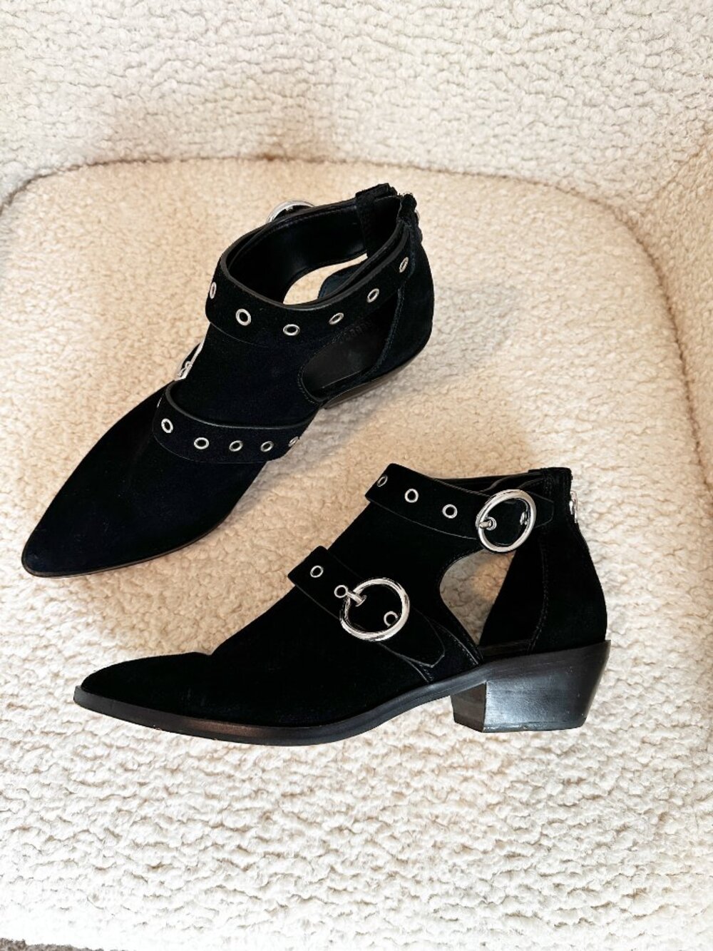 Rebecca Minkoff Kianna Black Suede Cutout Buckle Bootie 9M